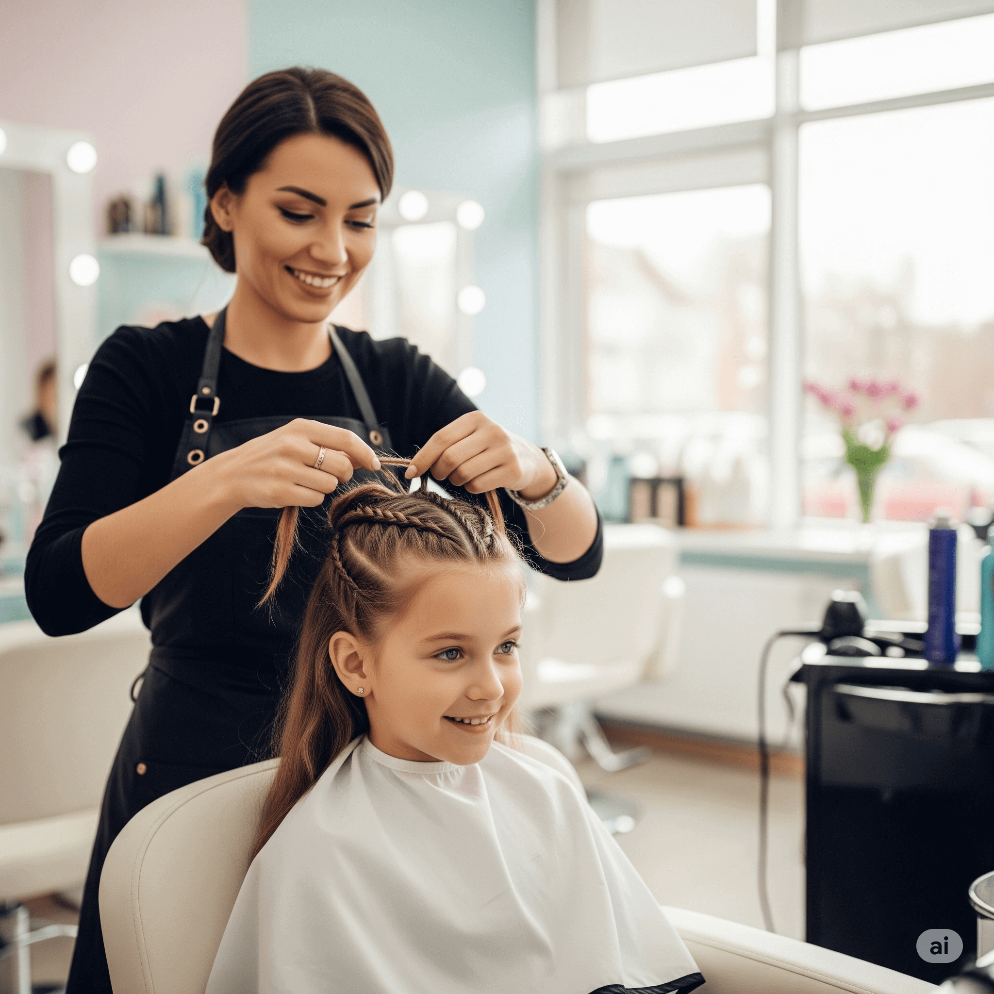 Peinado para niña en salón de belleza infantil